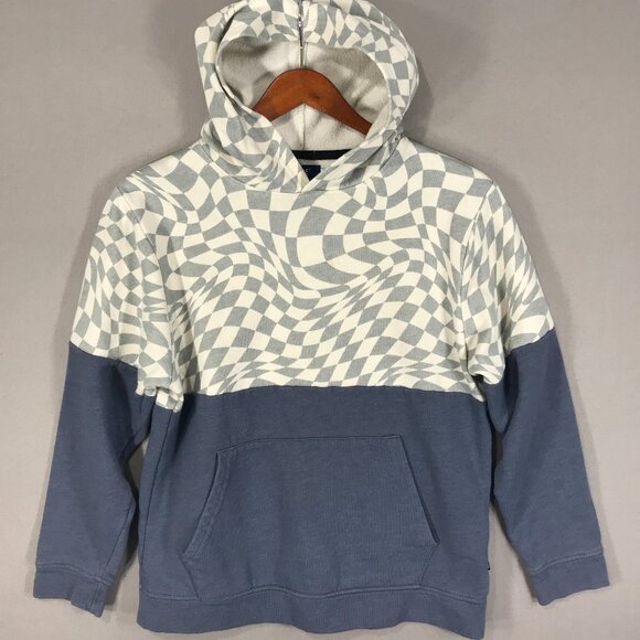 Univibe Hoodie Boy's Large Blue Check Colorblock Pullover Sweatshirt Long Sleeve - Picture 1 of 14